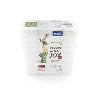 Rotho Domino Juego de 4 frascos de 0,75 l con un motivo escrito en la tapa., plástico alimentario (PP) sin BPA, blanco, 4 x 0.75l (15.7 x 11.8 x 13.2 cm)