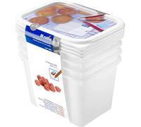 Rotho Domino Juego De 4 Tarros Para Congelar De 1 L Con Diseño Para Escribir En La Tapa, Plástico De Calidad Alimentaria (Pp) Sin Bpa, Blanco, 4 X 1 L (15,7 X 11,8 X 10 cm)