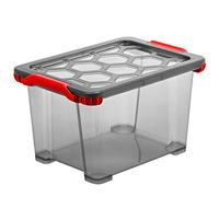 Rotho Evo Total Protection, Caja de almacenamiento de 15l con tapa, Plástico PP sin BPA, antracita, rojo, 15l 39.3 x 28.3 x 23.0 cm