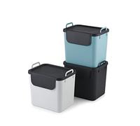 Rotho Jive Cubos de Reciclaje Cocina 3x30L - Sistema Separación Residuos | Contenedores apilables de plástico reciclado con tapas, asas y pegatinas identificativas. Diseño suizo premiado.
