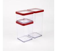 Rotho Loft 5 Cajas de Almacenamiento con Tapa de Diferentes tamaños, Transparente/Rojo, Juego de 3 (1x 0,5l + 1x 1,0l + 1x 1,5l)