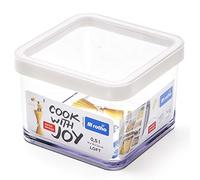Rotho Loft caja de almacenamiento cuadrada de 0.5l con tapa y sello, Plástico (SAN) libre de BPA, transparente/blanco, 0.5l (10.0 x 10.0 x 7.2 cm)