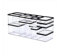 Rotho Loft juego de 24 recipientes para alimentos con tapa, apilables, herméticos al aroma, aptos para lavavajillas, transparente/negro