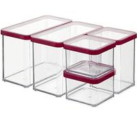 Rotho Loft - Juego de 5 Cajas de Almacenamiento con Tapa de Diferentes Tamaños, Plástico (SAN) Libre de BPA, Transparente/Rojo, 2 x 2.1 L, 1 x 1.0 L, 2 x 0.5 L (30.0 x 21.0 x 15.0 cm)