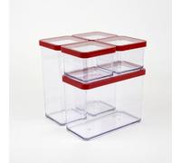 Rotho Loft Cajas de Almacenamiento con Tapa de Diferentes tamaños, Polipropileno, Transparent/Rot, Juego de 5 (1x 2,1l + 2X 1,5l +2X 0,5l), 5
