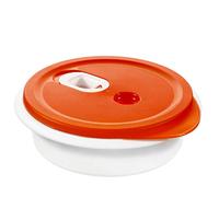 Rotho Micro Clever Platos de microondas 1l con tapa y válvula, Plástico (PP) sin BPA, rojo/blanco, 1l (20.0 x 20.0 x 6.5 cm)