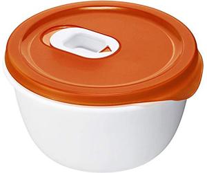 Rotho Micro Clever Tazón de microondas de 0.8l con tapa y válvula, Plástico (PP) sin BPA, rojo/blanco, 0.8l (16.0 x 16.0 x 8.5 cm)