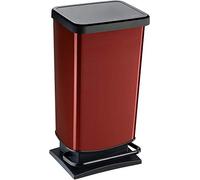 Rotho Paso Cubo de Basura Cocina 40 L con Pedal y Tapa PP Rojo Metálico