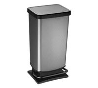 Rotho Paso Cubo de Basura Cocina 40 L con Tapa y Pedal Carbono Metálico