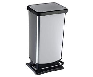 Rotho Paso Cubo de Basura Cocina 40 L Cubo Basura Cocina con Pedal Plata