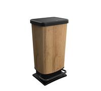 Rotho Paso Cubo de basura de 40 litros con tapa, Plástico (PP reciclado) sin BPA, Madera, 40l (35.3 x 29.5 x 67.6 cm)