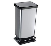 Rotho Paso, Cubo de basura de 40l con pedal y tapa, Plástico PP sin BPA, plata metálica, 40l 35.3 x 29.5 x 67.6 cm