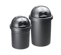 Rotho Roll Bob - Juego de 2 cubos de basura redondos con tapa, sin BPA, color negro, 10 l y 30 l