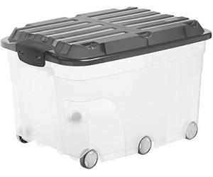 Rotho Roller 6 Caja de almacenaje de 57l con tapa y ruedas, Plástico (PP) sin BPA, transparente/antracita, 57l (59.5 x 40.0 x 37.0 cm)