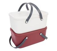 Rotho RUMA Cestas de Almacenamiento con Tapa, Set de 2 x 12 L, Cesta Transporte PP sin BPA, Apilable, para Cocina, Despensa y Picnic, Blanco/Burdeos