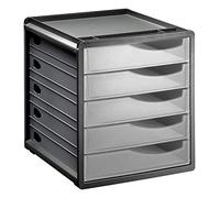 Rotho Spacemaker - Cajón/Caja de Oficina con 5 Cajones, Plástico (PS) sin BPA, Transparente/Negro, 33.5 x 28.5 x 32.0 cm