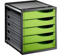 Rotho Spacemaker - Cajón/Caja de Oficina con 5 Cajones, Plástico (PS) sin BPA, Verde/Negro, 33.5 x 28.5 x 32.0 cm