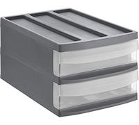 Rotho Systemix - Cajón con 2 Cajones, Plástico (PP) sin BPA, Gris Antracita/Transparente, M Duo (39.5 x 25.5 x 20.3 cm)