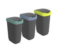 Rotho Cubos de reciclaje Twist Tapas de colores Set 3 x 25 L