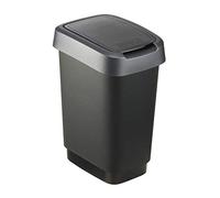 Rotho Twist Cubo de basura de 10 litros con tapa, Plástico (PP) sin BPA, negro/plateado, 10l (24.8 x 18.1 x 33.0 cm)