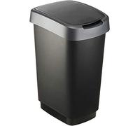 Rotho Twist - Cubo de Basura de 25 Litros con Tapa, Plástico (PP) sin BPA, Negro/Gris Plateado, 25 L (33.3 x 25.2 x 47.6 cm)