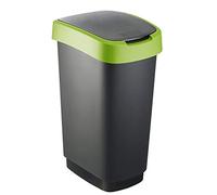 Rotho Twist - Cubo de Basura de 50 L con Tapa, Plástico (PP) sin BPA, Negro/Verde, 50 L (40.1 x 29.8 x 60.2 cm)