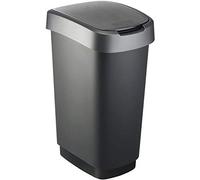 Rotho Twist Cubo de Basura de 50l, Puede ser Usado como Tapa abatible o con bisagras, Plástico (PP) sin BPA, Negro/Gris Plateado, 50 L (40.1 x 29.8 x 60.2 cm)