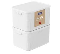 Rotho WOP Juego de 2 cajas de almacenamiento L con tapa e inserto perfumado, organizador de armario para sudaderas con capucha, vaqueros y ropa de invierno, color blanco