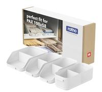 Rotho WOP PAX - Juego de 4 Organizadores para Armario PAX de 100 x 58 cm, Bandejas y Caja para Ropa, Compartimentos Profundos, Color Blanco, Apilable, Sistema de Organización