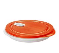 Rotho XL Clever Placa de microondas de 1,2 l con tapa y tabique, Plástico (PP) sin BPA, blanco/rojo, 1.2l (26.0 x 26.0 x 4.8 cm)