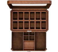 ROTHWELL 12 ranura de reloj de cuero caja con servicio de cajón - reloj de lujo caja de la pantalla organizador, microgamuza liner, joyería de bloqueo para hombre relojes holder, hombres