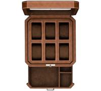 ROTHWELL 6 ranura de reloj de cuero caja con servicio de cajón -reloj de lujo caja de la pantalla organizador, microgamuza liner, joyería de bloqueo para hombre relojes holder cajas de almacenamiento