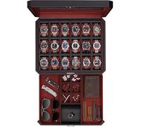 ROTHWELL Caja de almacenamiento para relojes con 18 compartimentos y cajón - Caja de relojes de lujo para hombres, placa de vidrio real, con cerradura, vitrina para colecciones (Negro/Rojo)