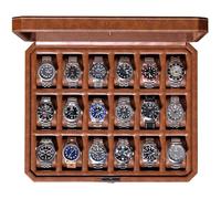 ROTHWELL, Caja de reloj con 18 compartimentos, caja de reloj de lujo para hombre, parte superior de cristal real, con cerradura, elegante exhibición para colecciones (marrón/bronceado)