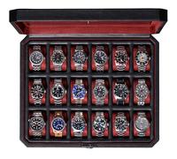 ROTHWELL Caja de reloj de 18 ranuras, caja de reloj de lujo para hombre, parte superior de cristal real, con cerradura, exhibición elegante para colecciones (negro/rojo)