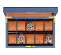 ROTHWELL Caja de reloj de cuero con 10 ranuras - Estuche expositor de relojes de lujo con organizador de joyería - Soporte expositor de relojes con cerradura y tapa de cristal grande - Organizador de