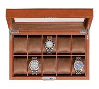 ROTHWELL - Caja de reloj de cuero con 10 ranuras, organizador de joyas de lujo, organizador de joyas con bloqueo para reloj con tapa de cristal grande, organizador
