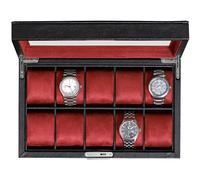 ROTHWELL - Caja de reloj de cuero con 10 ranuras, organizador de joyas de lujo, organizador de joyas con bloqueo para reloj con tapa de cristal grande, organizador