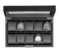 ROTHWELL Caja de reloj de cuero de 10 ranuras, organizador de joyas de lujo, organizador de joyería con bloqueo para reloj con tapa de cristal grande, organizador