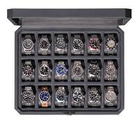 ROTHWELL Caja para relojes con 18 compartimentos, caja de almacenamiento de relojes de lujo para hombre, parte superior en auténtico cristal, con cerradura, elegante exhibición para colecciones