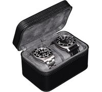 ROTHWELL Funda de viaje para 2 relojes para hombre, caja protectora compacta de piel sintética con interior de microgamuza, se adapta a relojes y relojes inteligentes de hasta 55 mm (negro/gris)