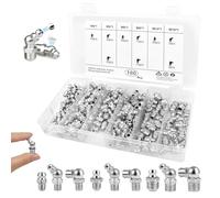 ROTKUSZ 180 Piezas Engrasadores de Grasa, Juego de Engrasador M6 M8 M10, Rectos y En Ángulo 45° 90° 180°, Surtido de Engrasadores de Niquelado, con Caja de Almacenamiento, para Coche, Barco, Tractor