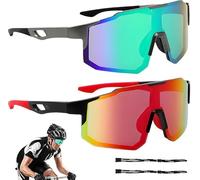 ROTKUSZ 2 Piezas Gafas de Sol Deportivas, Gafas de Ciclismo para Hombre Mujer, Protección UV400 Gafas Running Hombre, Gafas Ciclismo Ideal para Andar en Bicicleta, Correr, Escalar, Azul + Rojo
