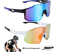 ROTKUSZ 2 Piezas Gafas de Sol Deportivas, Gafas de Ciclismo para Hombre Mujer, Protección UV400 Gafas Running Hombre, Gafas Ciclismo Ideal para Andar en Bicicleta, Correr, Escalar, Azul + Naranja
