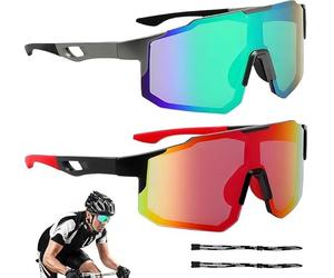 ROTKUSZ 2 Piezas Gafas de Sol Deportivas, Gafas de Ciclismo para Hombre Mujer, Protección UV400 Gafas Running Hombre, Gafas Ciclismo Ideal para Andar en Bicicleta, Correr, Escalar, Azul + Rojo