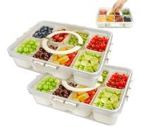 ROTKUSZ 2pack Bandeja de Aperitivos con Tapa, Snack Box, Cuenco Portátil con Tapa y Asa, Plato de Aperitivos con 8 Compartimentos, para Verdura, Nueces, frutas, galletas, verduras y postres