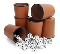 ROTKUSZ 6 Piezas Vasos de Dados de Piel con 36 Dados, Juego con Cubilete, Marrón