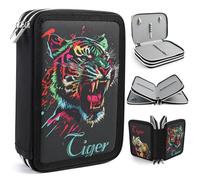 ROTKUSZ Estuche Escolar 3 Compartimentos, Estuche de Lápices de Gran Capacidad con Motivo de Tigre, Estuche de Lápices Multifuncional en Oxford, para Niños, Niñas, Adolescentes y Adultos