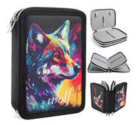 ROTKUSZ Estuche Escolar 3 Compartimentos, Estuche de Lápices de Gran Capacidad con Motivo del Lobo, Estuche de Lápices Multifuncional en Oxford, para Niños, Niñas, Adolescentes y Adultos