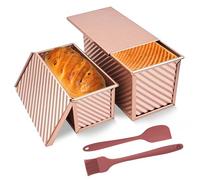 ROTKUSZ Juego de 4 moldes para pan tostado, molde para pan con tapa, oro rosa antiadherente, molde para pan tostado, aluminio, acero 550 g, molde para tostadas, para pasteles, panes y pasteles